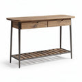 Mesa consola em madeira com duas gavetas e prateleira de metal 120 x 40 x 75cm