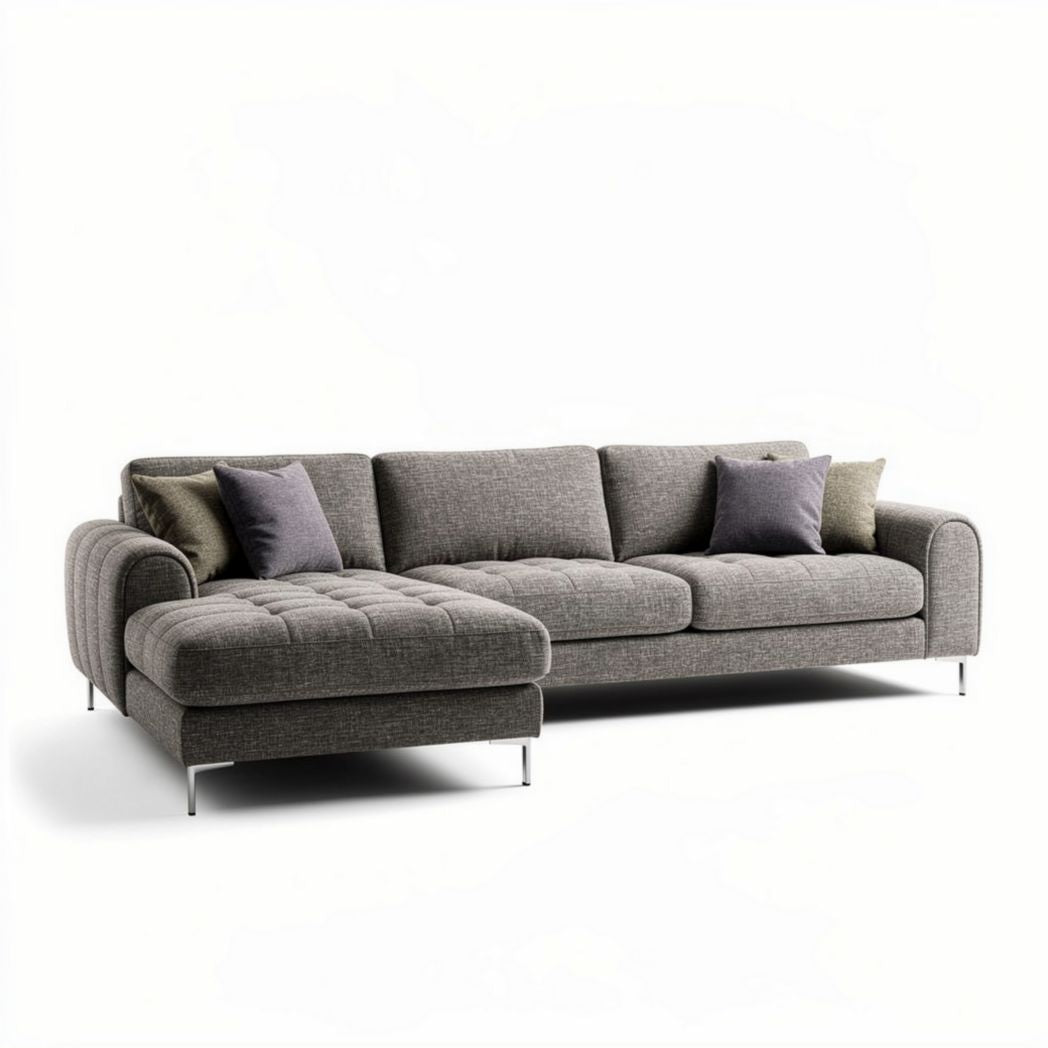 Sofá em tecido cinza com chaise longue 240 x 90 x 85 cm