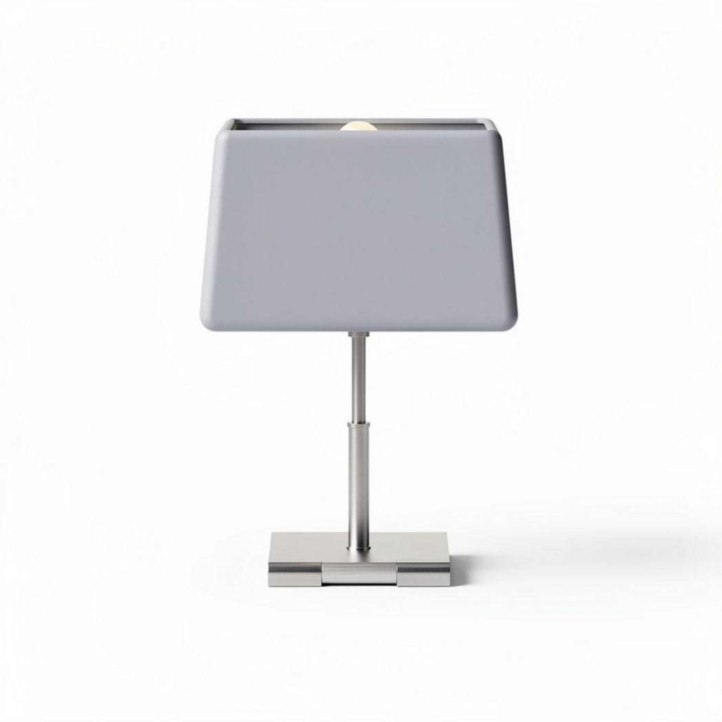 Luminária de mesa moderna em metal prateado e aba cinza 25 x 20 x 40cm