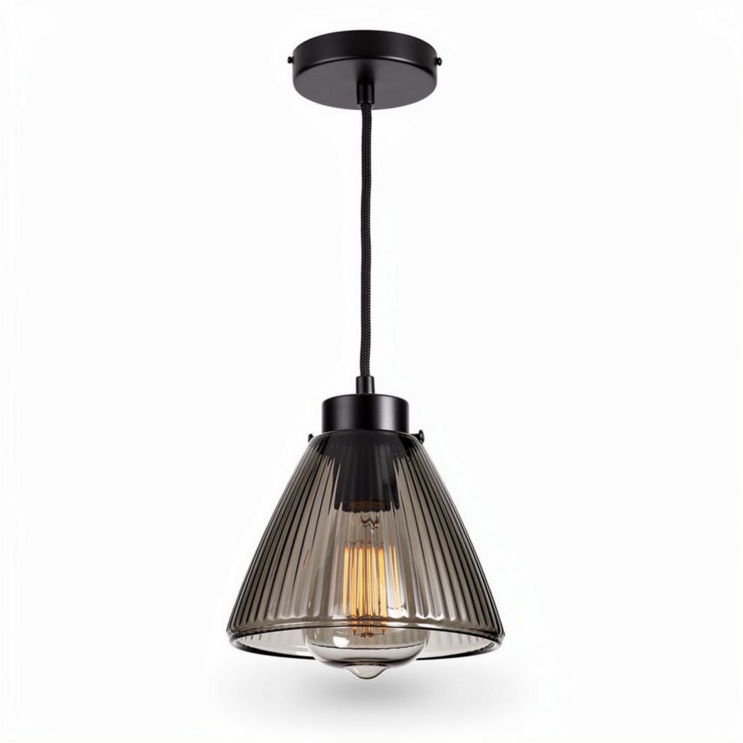 Luminária suspensa de vidro preto para interior 25 x 25 x 40cm
